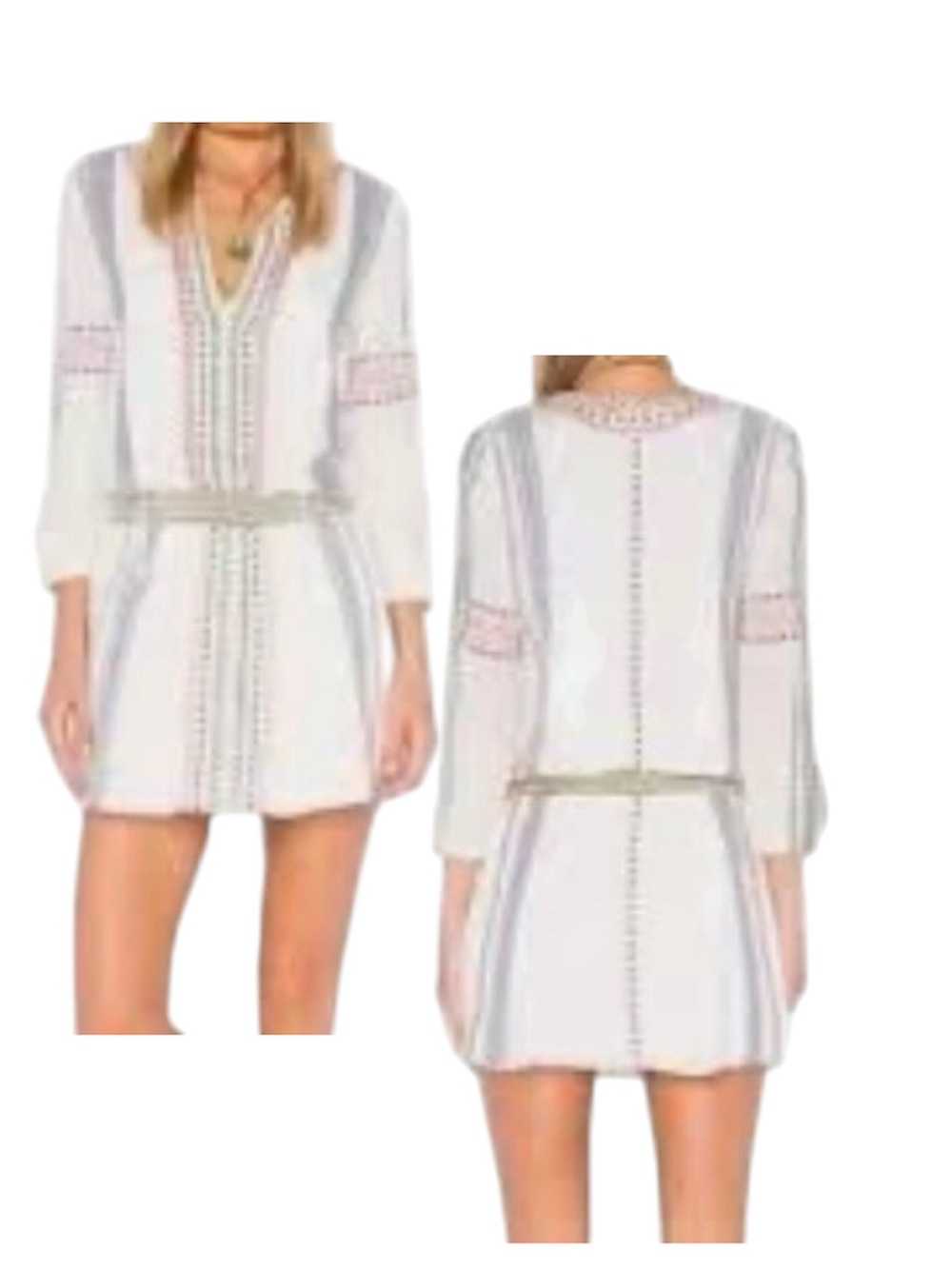 Alice + Olivia Embroidered V-Neck Drop Waist Mini Dress with Pink Accents Size 4
